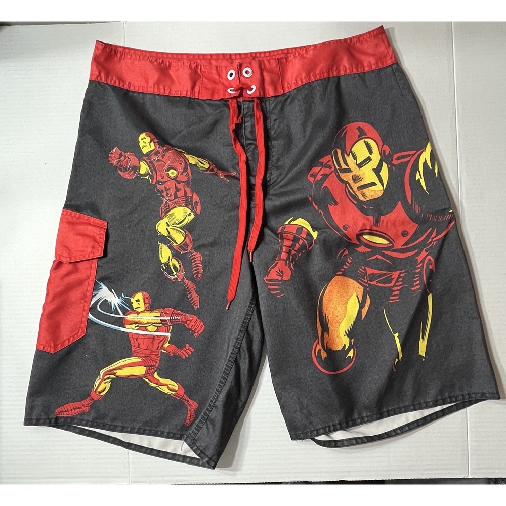 Marvel Iron Man Boardshorts Men's 34 Comic Books Fantastic Four Cargo Pocket‎